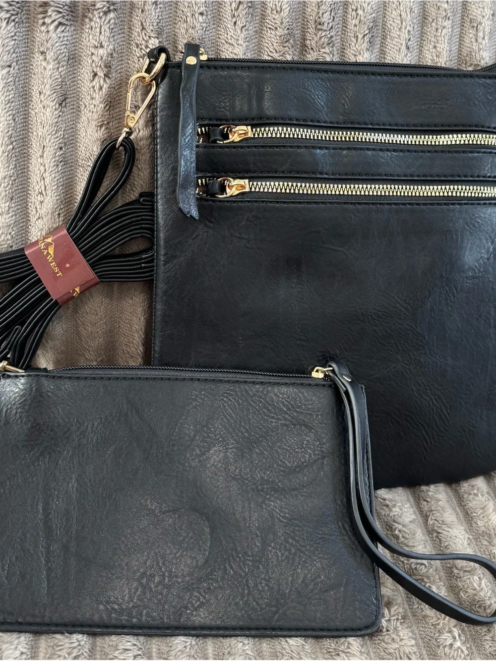 Montana West Black Crocodile Embossed Tote Crossbody pouch Bag Set
